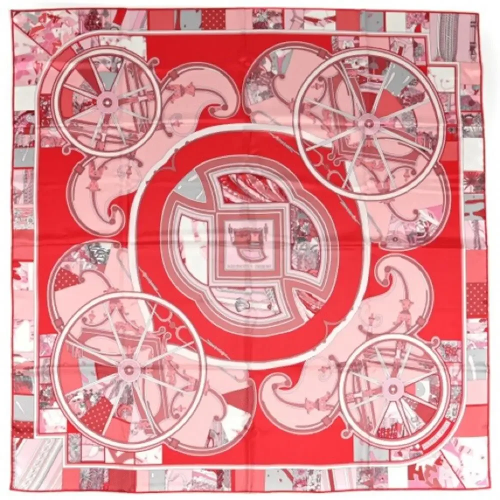 NEW HERMES Box Pink White Red Silky Print Washington's Carriage Scarf 140